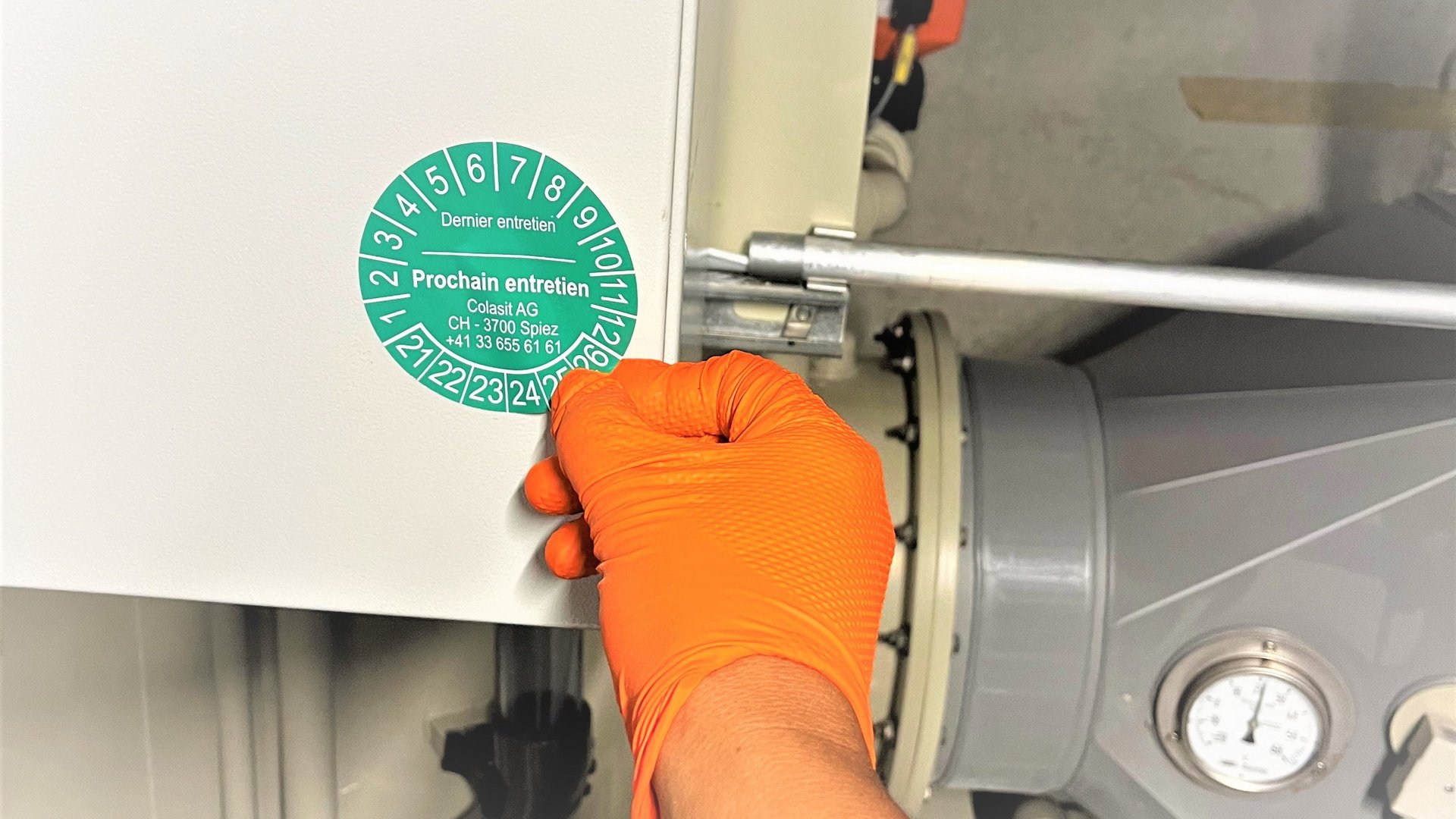 Onderhoudssticker na inspectie, onderhoud, reparatie van gastwassers, ventilatoren - Colasit