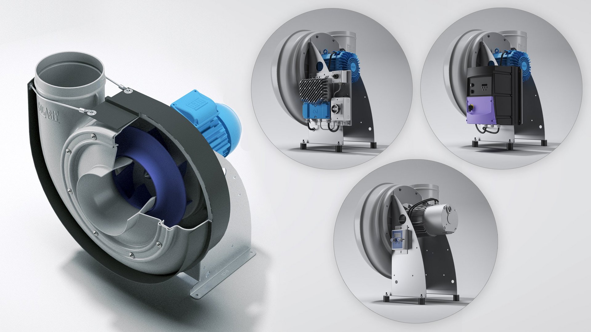Compleet ventilatorsysteem met motor, frequentieomvormer, druk-/volumestroomregeling, accessoires - Colasit
