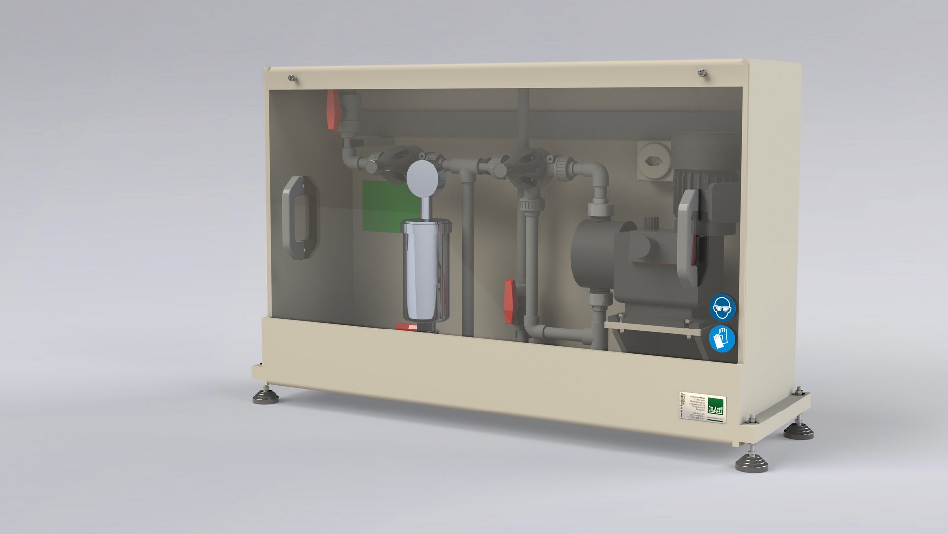 Safe transfer for chemicals, with pumps and personal spatter protection made of plastic - Colasit
